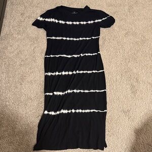Andrew Marc Black and White Striped Midi Dress